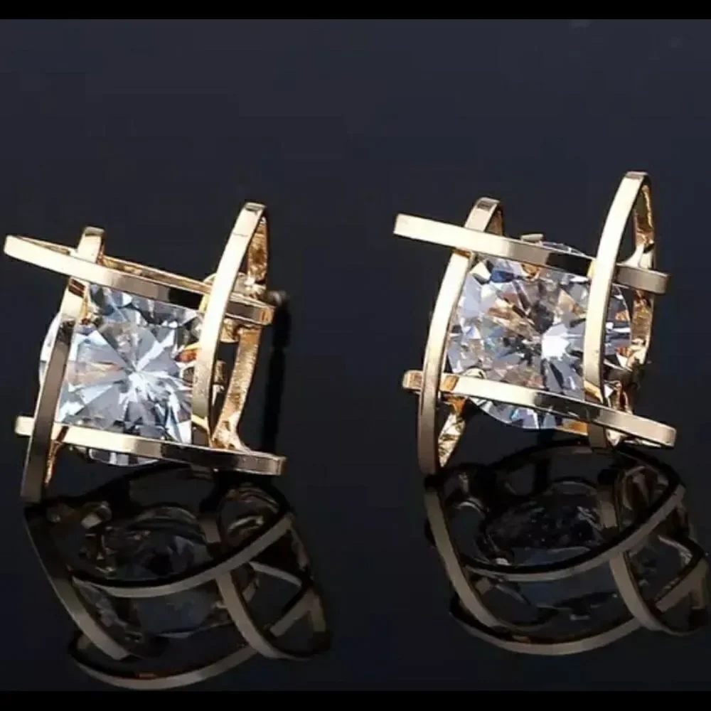 + Gold Caged Diamond Earrings
